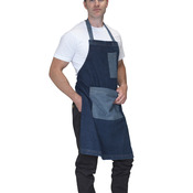 Washed Denim Bib Apron with Contrast Pockets