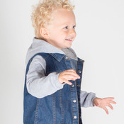Denim jacket with fleece hood and sleeves
